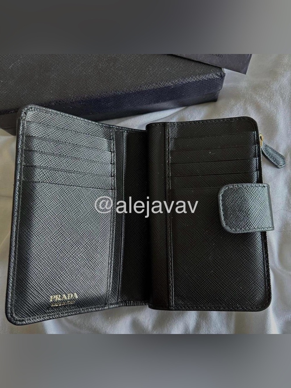 Prada Black Saffiano Leather Compact Zip Wallet with Gold Logo - Picture 3 of 4